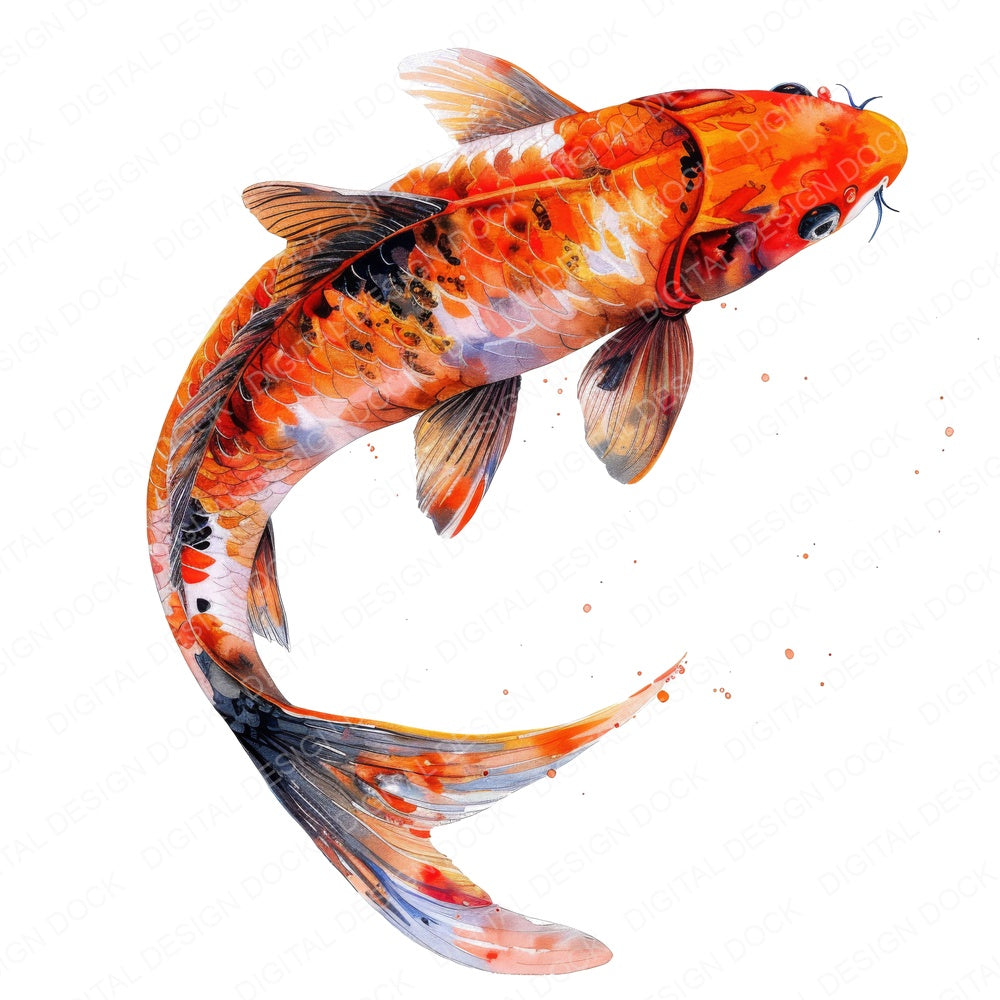 Vibrant Koi Fish fussy cut sheet in US Letter format showing all 12 designs on one printable page
