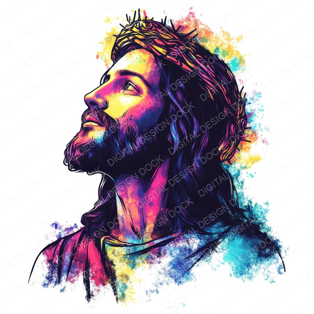 Vibrant Neon Jesus Christ fussy cut sheet in A4 format showing all 12 designs on one printable page