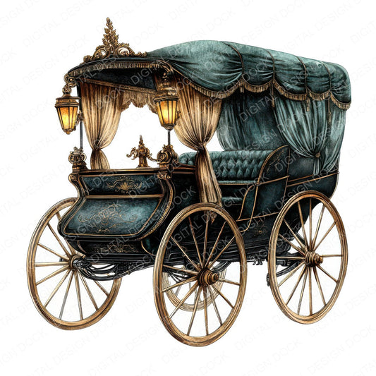 Victorian Horse Drawn Carriage fussy cut sheet in A4 format showing all 12 designs on one printable page