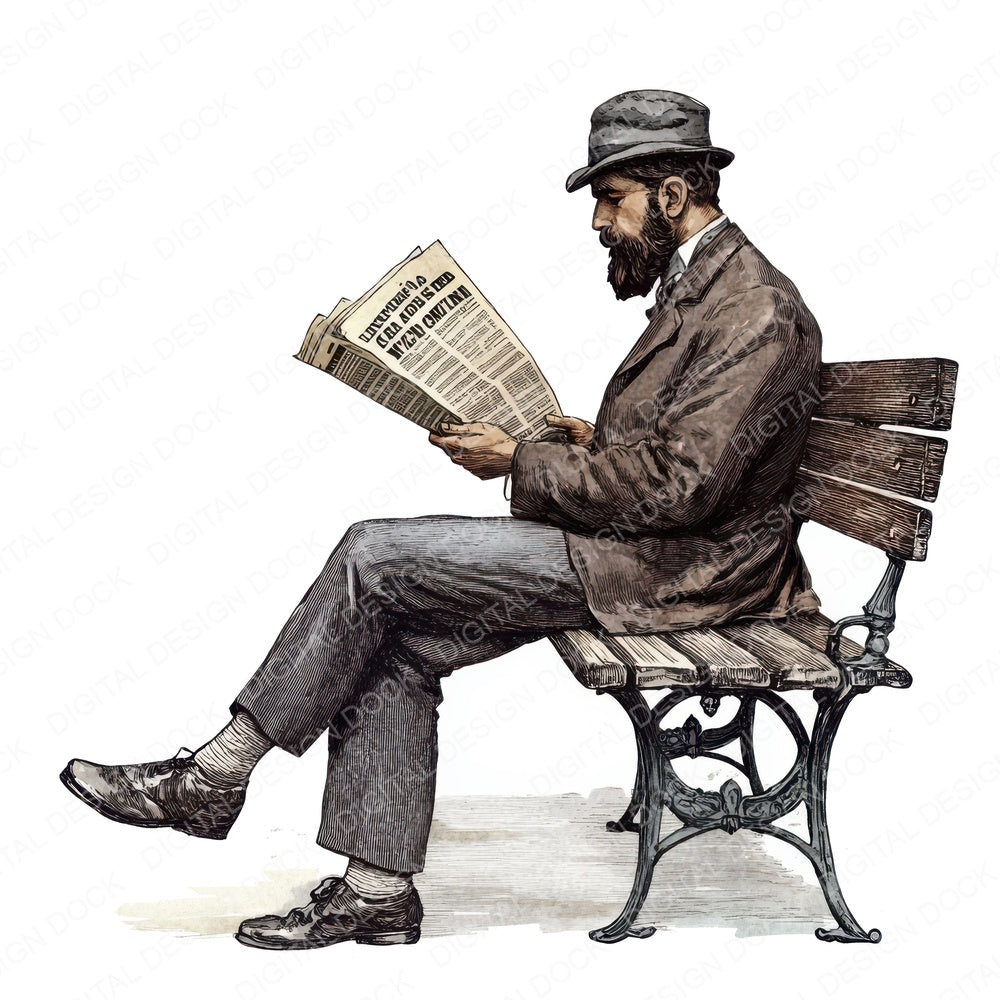 Victorian Man Reading Newspaper fussy cut sheet in A4 format showing all 12 designs on one printable page