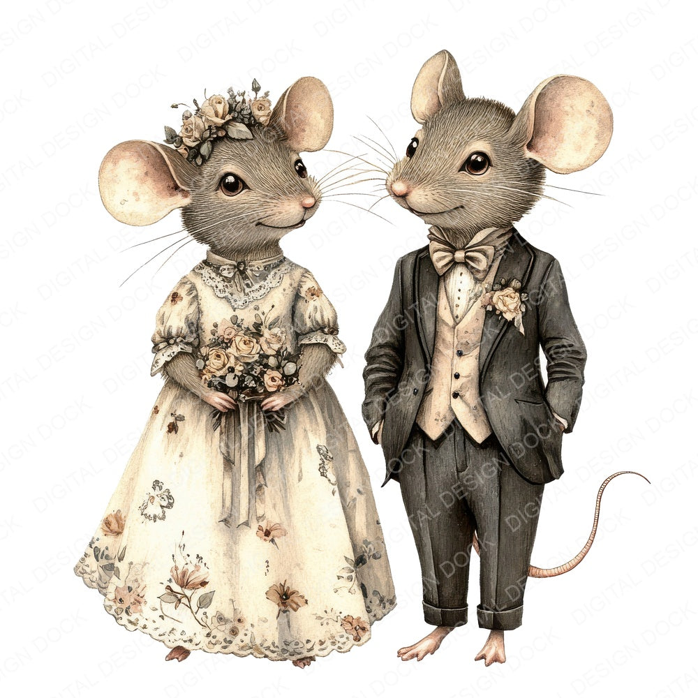 Victorian Mouse Wedding fussy cut sheet in A4 format showing all 12 designs on one printable page
