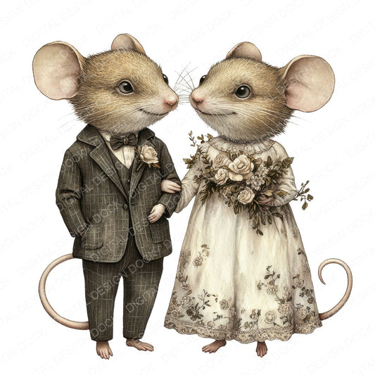 Victorian Mouse Wedding fussy cut sheet in US Letter format showing all 12 designs on one printable page