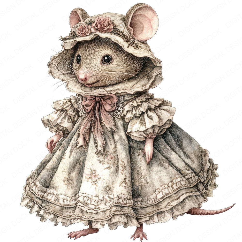 Victorian Mouse in Dress Clipart Set (DDD006826)
