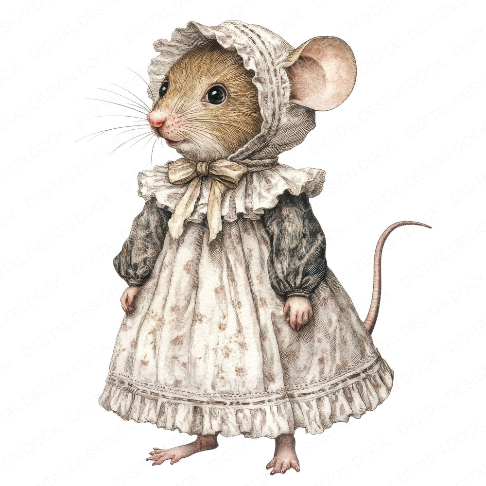 Victorian Mouse in Dress fussy cut sheet in US Letter format showing all 12 designs on one printable page