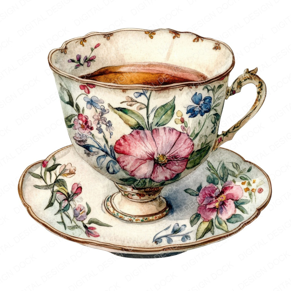Victorian Teacup fussy cut sheet in A4 format showing all 12 designs on one printable page