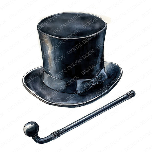 Victorian Top Hat and Cane fussy cut sheet in A4 format showing all 12 designs on one printable page