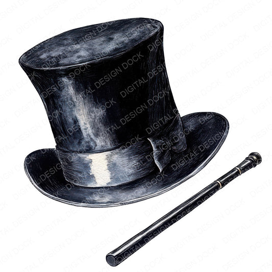 Victorian Top Hat and Cane fussy cut sheet in US Letter format showing all 12 designs on one printable page