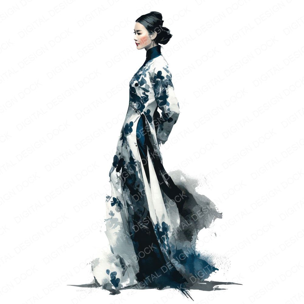 Vietnamese Woman in Ao Dai Clipart Set (DDD012264)