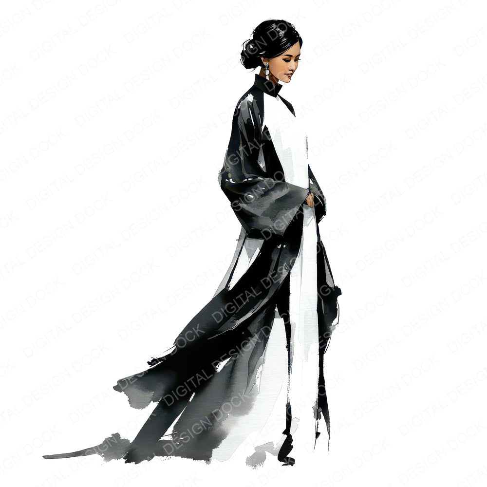 Vietnamese Woman in Ao Dai Clipart Set (DDD012264)