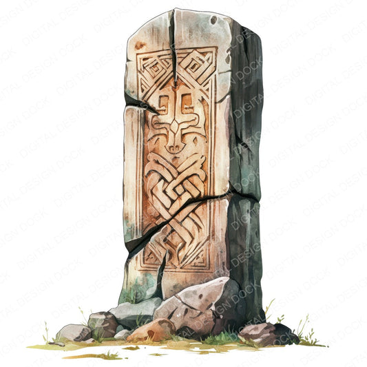 Viking Runestone fussy cut sheet in A4 format showing all 12 designs on one printable page