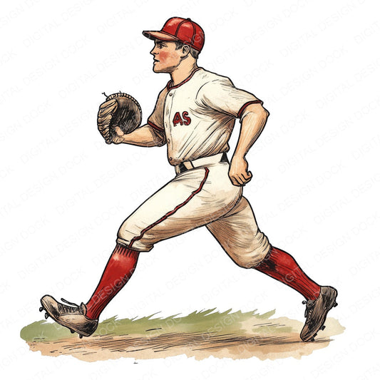 Vintage Baseball Player fussy cut sheet in US Letter format showing all 12 designs on one printable page