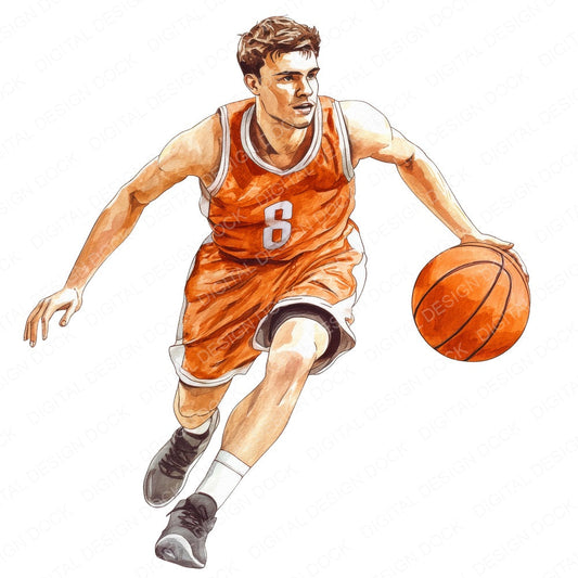 Vintage Basketball Player fussy cut sheet in A4 format showing all 12 designs on one printable page
