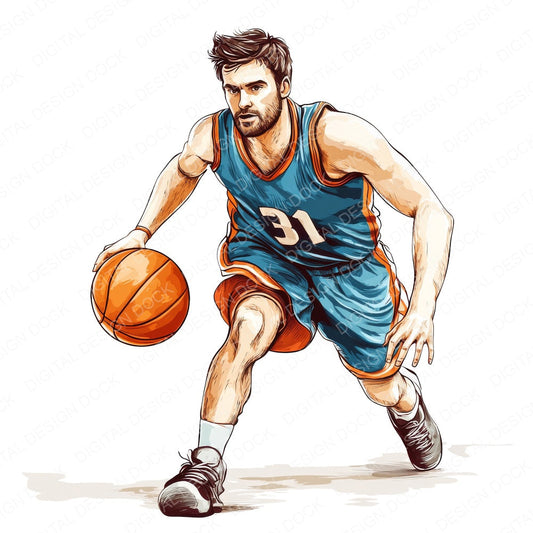 Vintage Basketball Player fussy cut sheet in US Letter format showing all 12 designs on one printable page