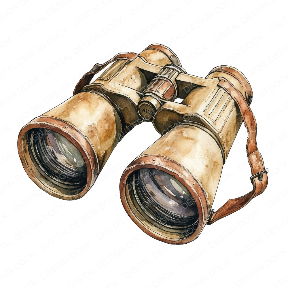 Vintage Binoculars with Strap fussy cut sheet in US Letter format showing all 12 designs on one printable page
