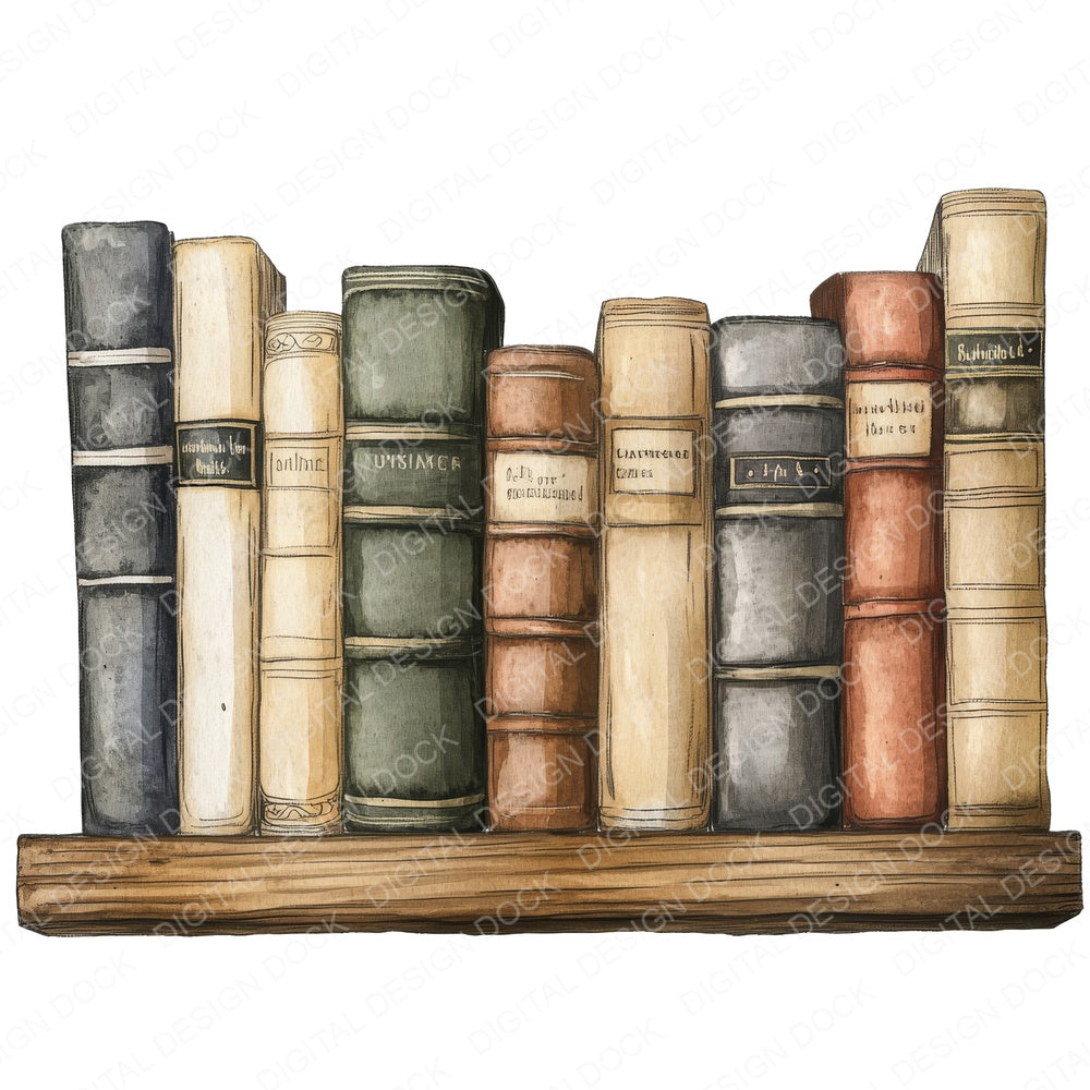 Vintage Book Shelf fussy cut sheet in A4 format showing all 12 designs on one printable page