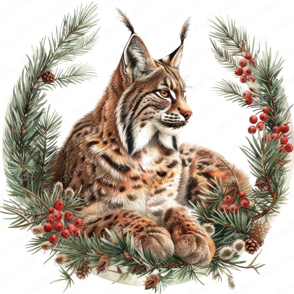 Vintage Boreal Forest Lynx Illustration fussy cut sheet in US Letter format showing all 12 designs on one printable page