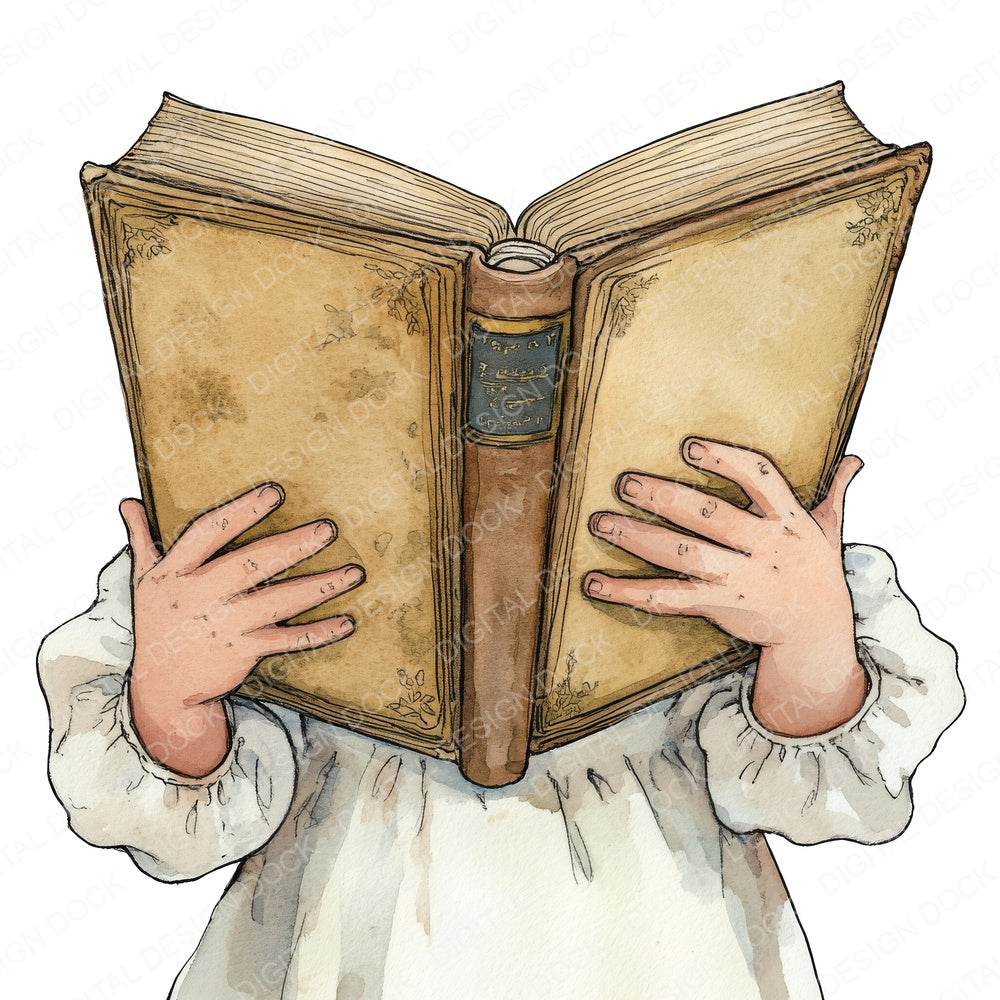 Vintage Child with Big Book fussy cut sheet in A4 format showing all 12 designs on one printable page