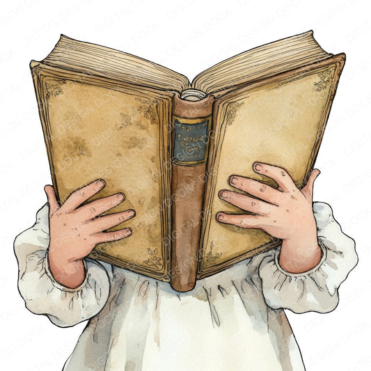 Vintage Child with Big Book fussy cut sheet in A4 format showing all 12 designs on one printable page