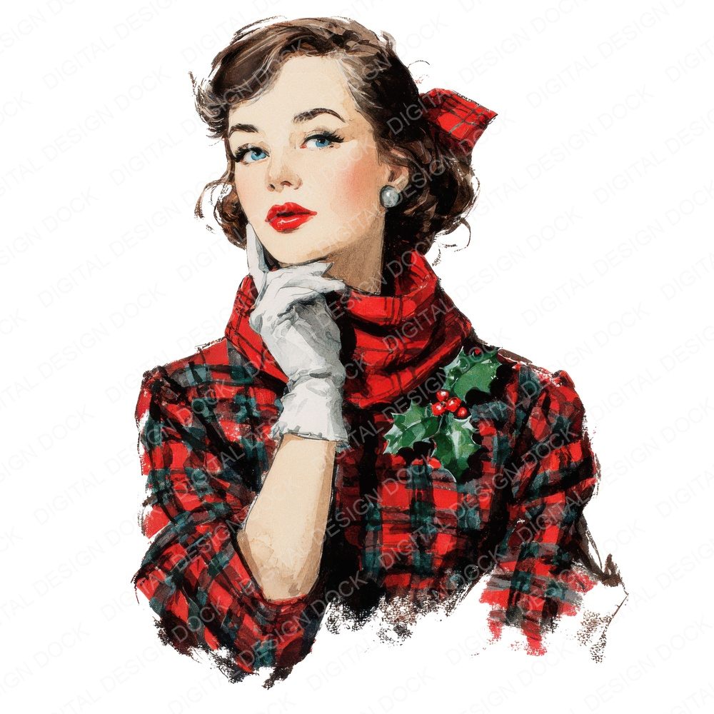 Vintage Christmas Woman Outfit Clipart Set (DDD006851)