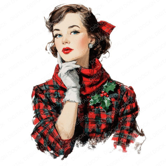 Vintage Christmas Woman Outfit Clipart Set (DDD006851)