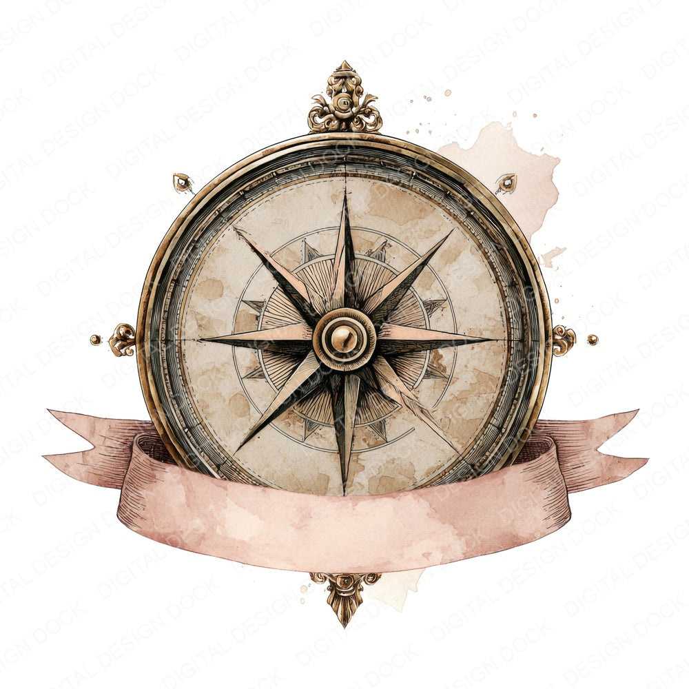 Vintage Compass Banner fussy cut sheet in US Letter format showing all 12 designs on one printable page