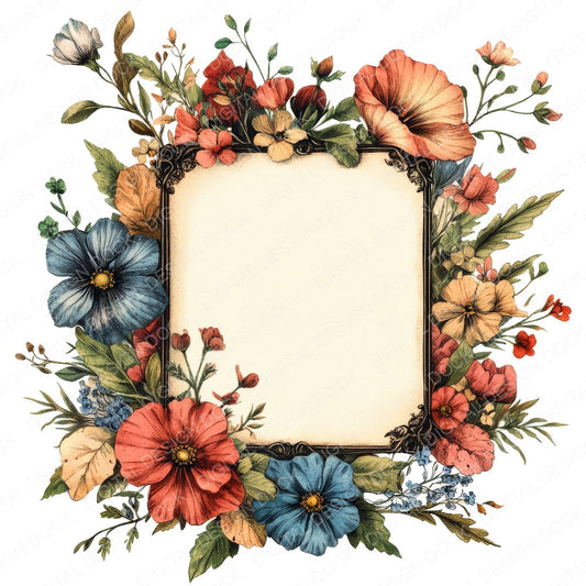 Vintage Floral Blank Sign fussy cut sheet in A4 format showing all 12 designs on one printable page