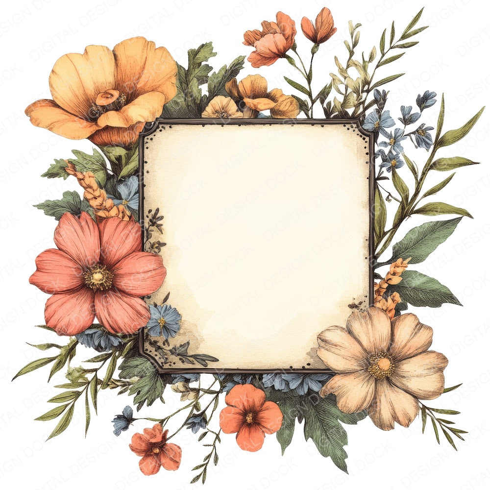 Vintage Floral Blank Sign fussy cut sheet in US Letter format showing all 12 designs on one printable page