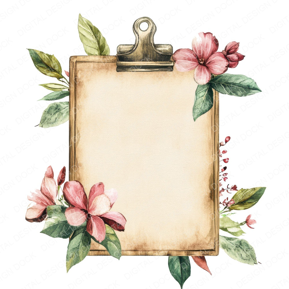 Vintage Floral Clipboard Clipart Set (DDD006859)