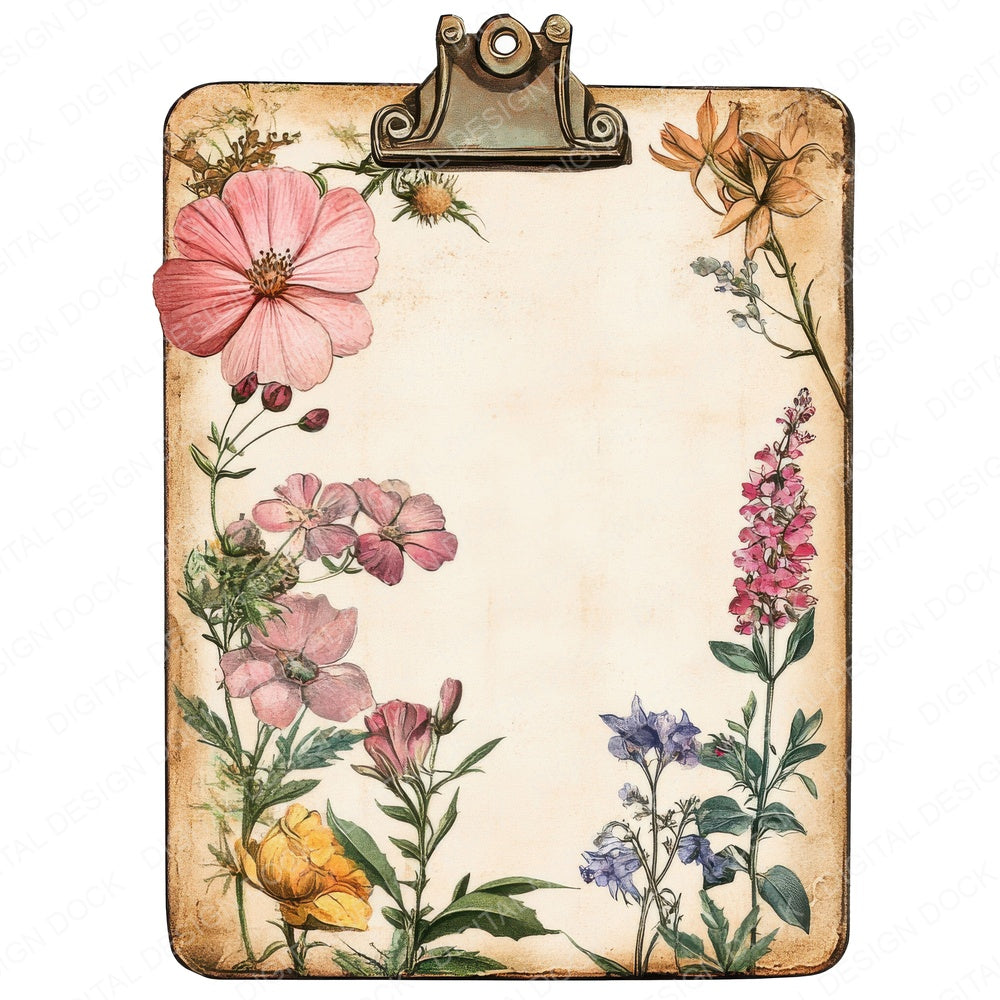 Vintage Floral Clipboard fussy cut sheet in US Letter format showing all 12 designs on one printable page