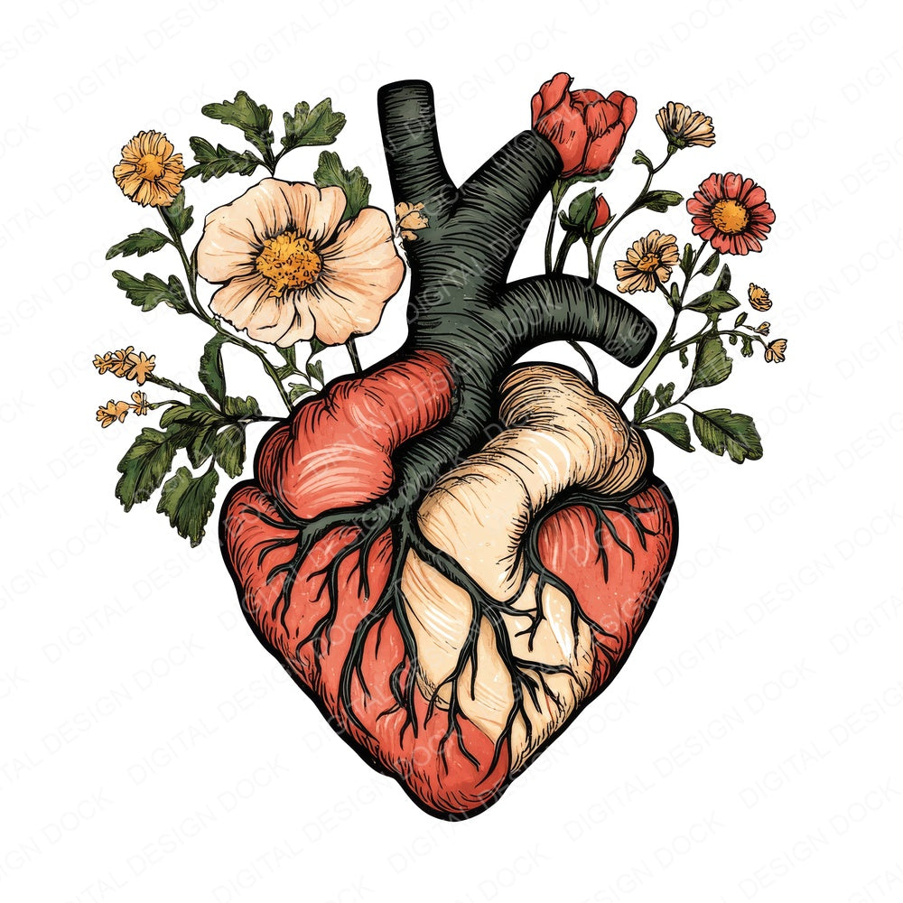 Vintage Floral Human Heart A fussy cut sheet in US Letter format showing all 12 designs on one printable page
