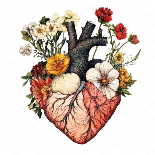 Vintage Floral Human Heart Clipart Set (DDD006863)