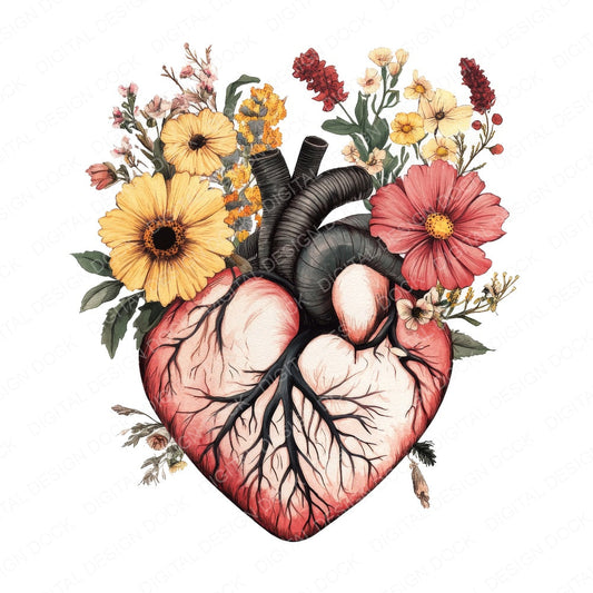 Vintage Floral Human Heart B fussy cut sheet in US Letter format showing all 12 designs on one printable page