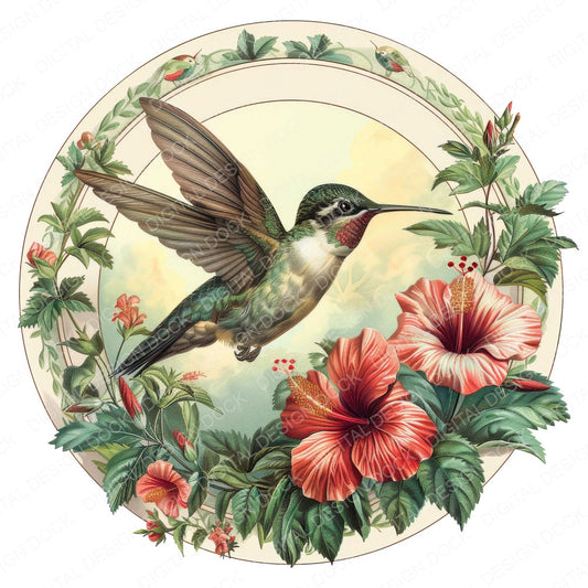Vintage Floral Hummingbird Illustration fussy cut sheet in A4 format showing all 12 designs on one printable page