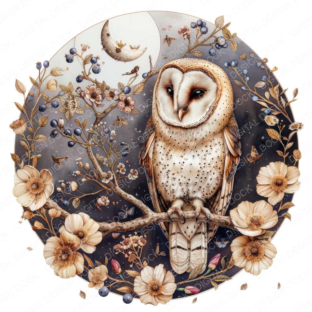 Vintage Floral Owl Illustration fussy cut sheet in A4 format showing all 12 designs on one printable page