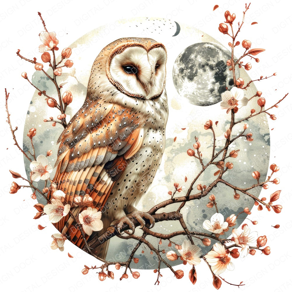 Vintage Floral Owl Illustration fussy cut sheet in US Letter format showing all 12 designs on one printable page