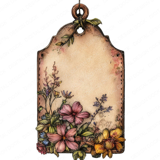 Vintage Floral Sign Tag fussy cut sheet in A4 format showing all 12 designs on one printable page