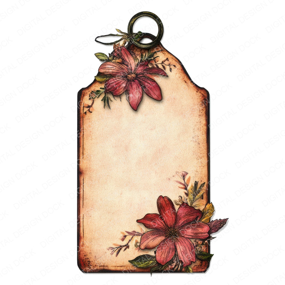 Vintage Floral Sign Tag fussy cut sheet in US Letter format showing all 12 designs on one printable page