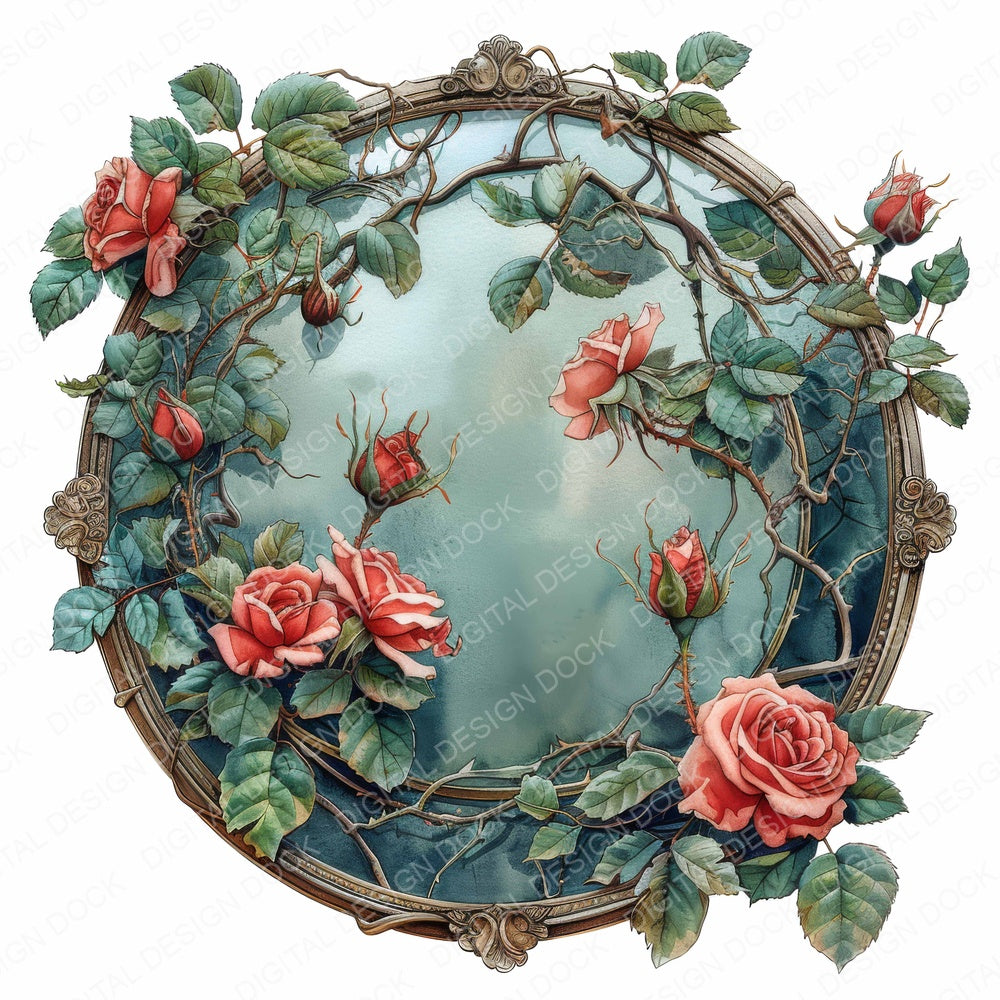 Vintage Floral Vanity Mirror fussy cut sheet in A4 format showing all 12 designs on one printable page