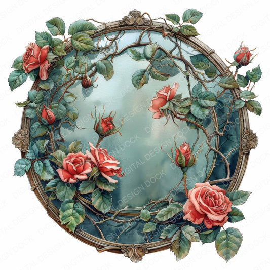 Vintage Floral Vanity Mirror fussy cut sheet in A4 format showing all 12 designs on one printable page