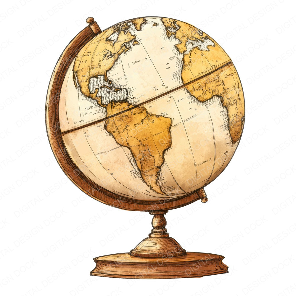 Vintage Globe fussy cut sheet in A4 format showing all 12 designs on one printable page