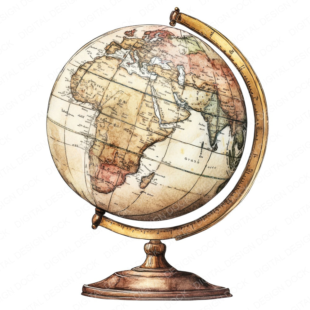 Vintage Globe fussy cut sheet in US Letter format showing all 12 designs on one printable page