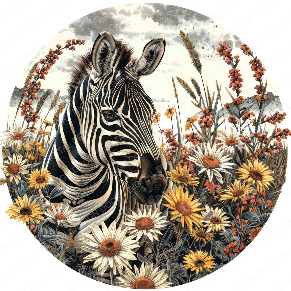 Vintage Grassland Zebra Illustration fussy cut sheet in A4 format showing all 12 designs on one printable page