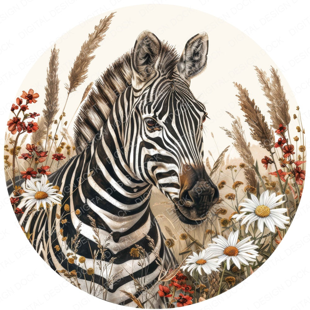 Vintage Grassland Zebra Illustration fussy cut sheet in US Letter format showing all 12 designs on one printable page