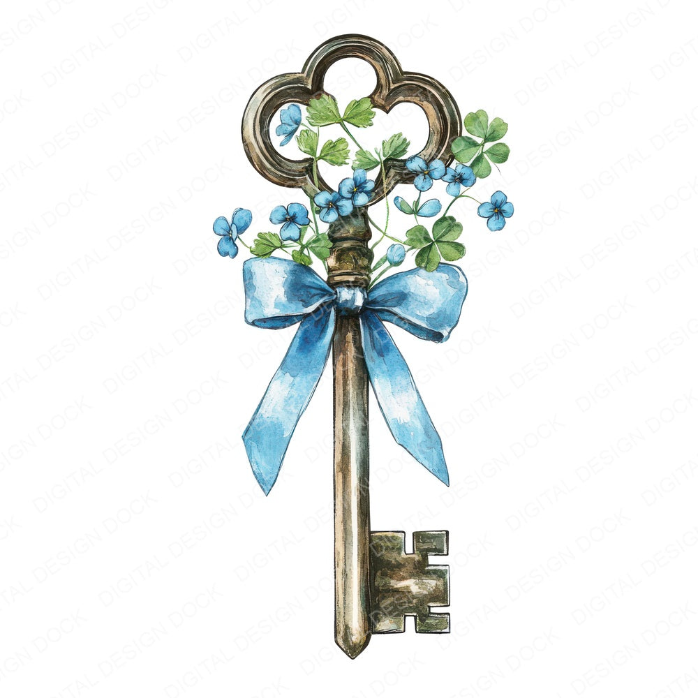Vintage Key with Flowers fussy cut sheet in US Letter format showing all 12 designs on one printable page