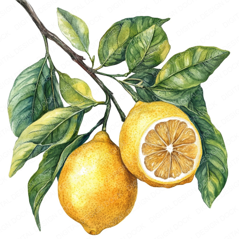 Vintage Lemons Watercolour fussy cut sheet in A4 format showing all 12 designs on one printable page