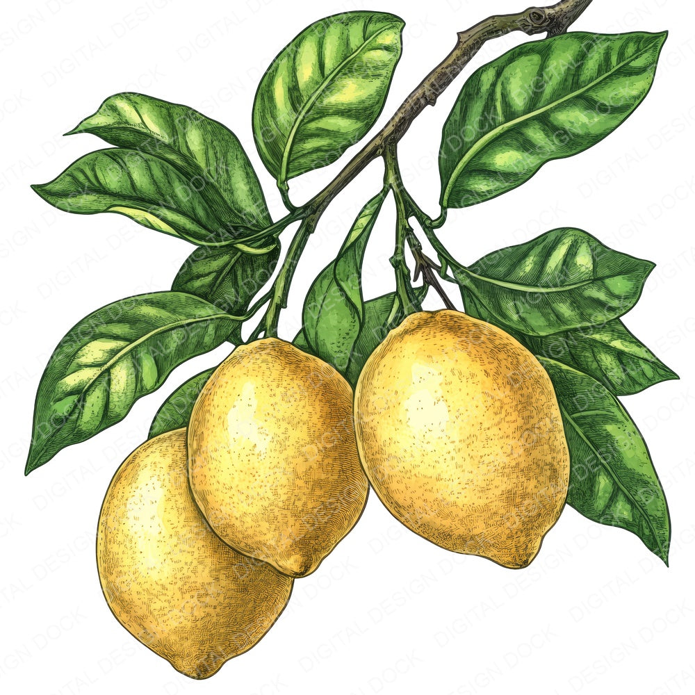 Vintage Lemons Watercolour fussy cut sheet in US Letter format showing all 12 designs on one printable page
