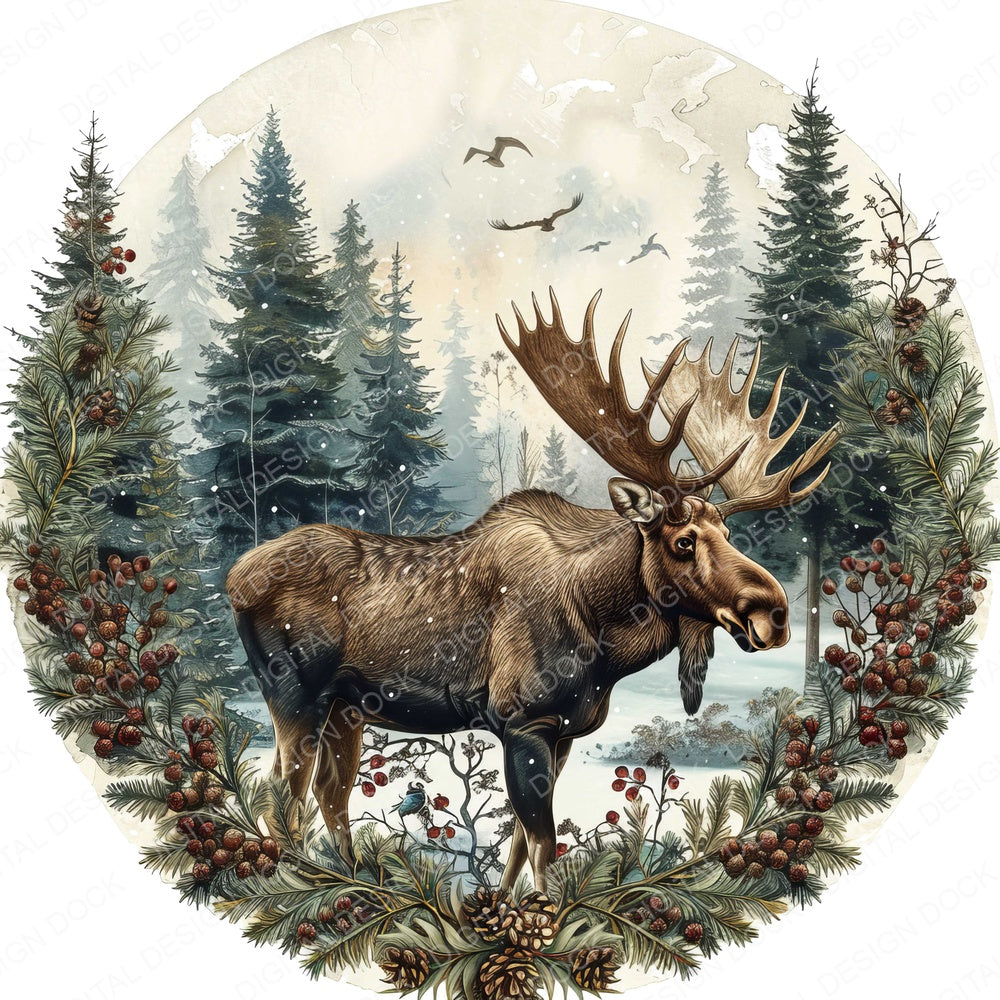 Vintage Moose Illustration fussy cut sheet in A4 format showing all 12 designs on one printable page