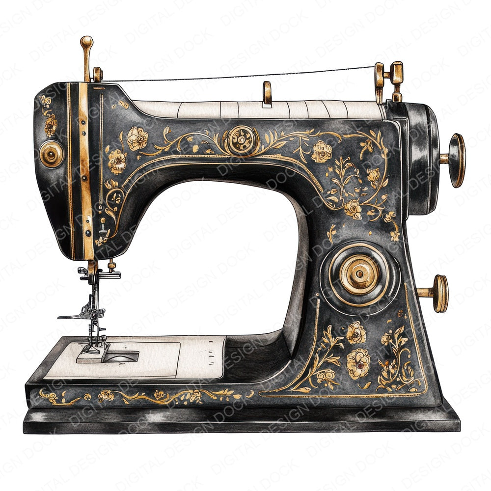 Vintage Ornate Sewing Machine fussy cut sheet in A4 format showing all 12 designs on one printable page