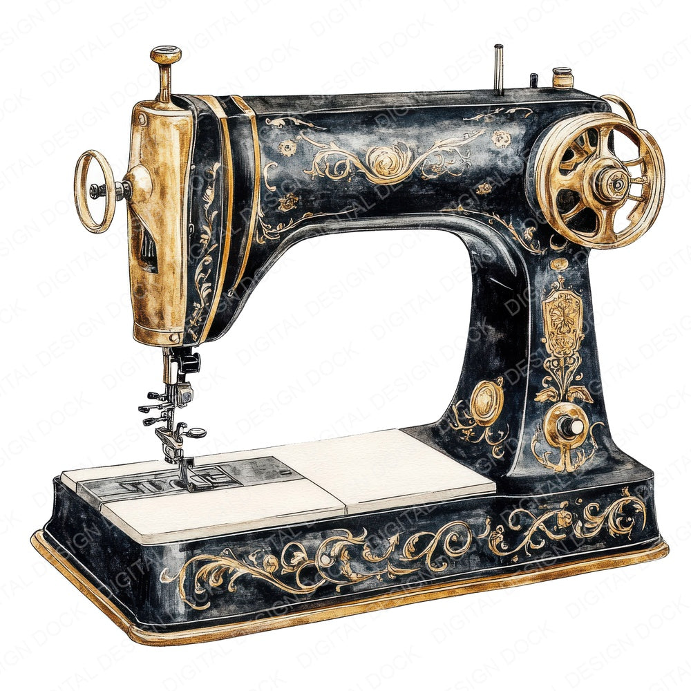 Vintage Ornate Sewing Machine fussy cut sheet in US Letter format showing all 12 designs on one printable page
