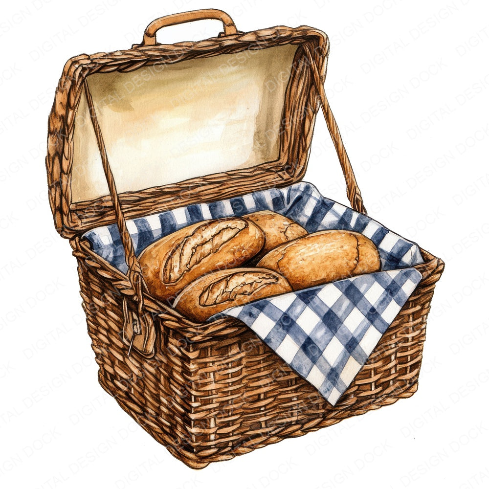Vintage Picnic Basket fussy cut sheet in US Letter format showing all 12 designs on one printable page